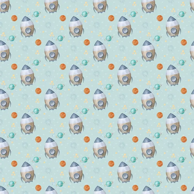 Dreams of Outerspace Shuttles Fabric - Light Blue
