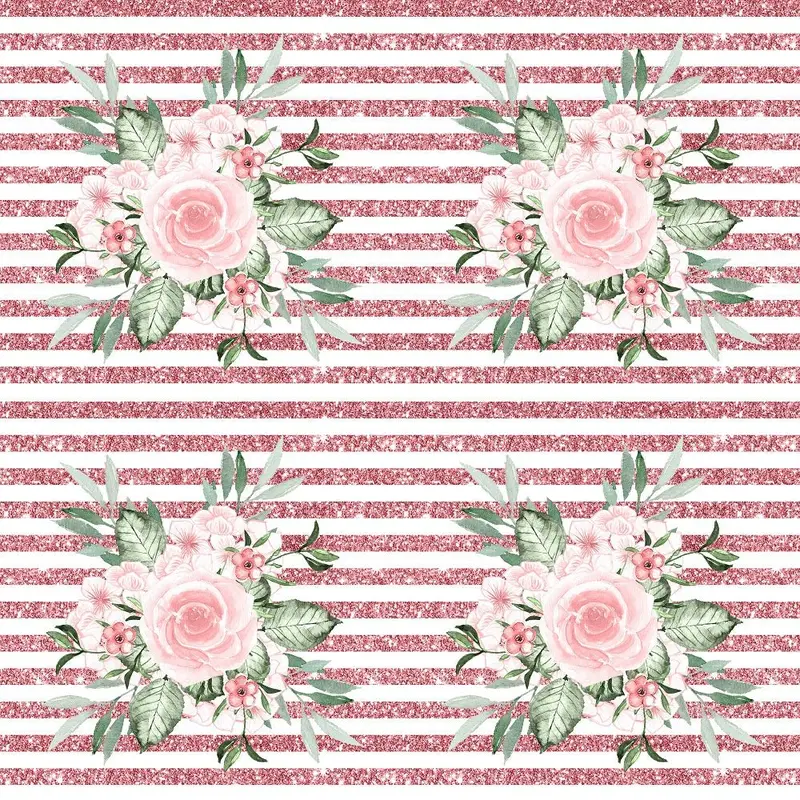 Dusty Rose Garden Bouquets on Pink Stripes Fabric