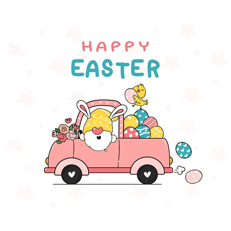 Easter Gnome & Truck Fabric Panel