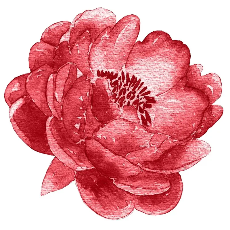 Easter Lamb, Peony Fabric Panel - Red