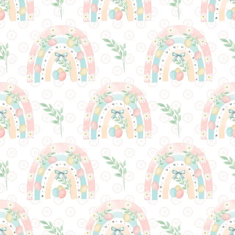 Easter Rainbow Gnomes Rainbows Fabric - White