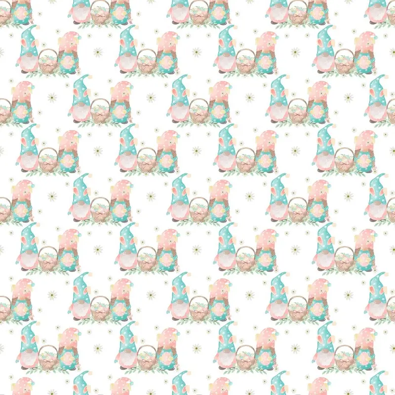 Easter Rainbow Gnomes with Basket Fabric - White