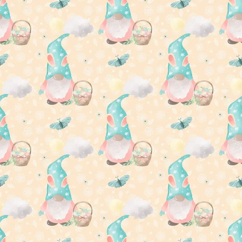 Easter Rainbow Gnomes with Butterflies Fabric - Yellow