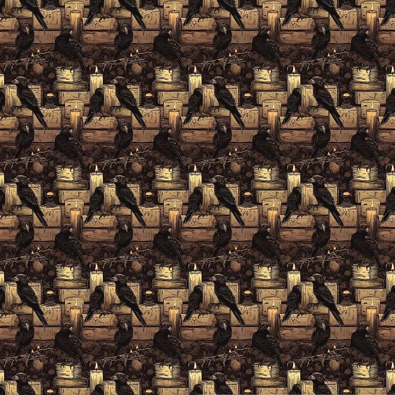 Edgar Allen Poe Crows & Candles Fabric