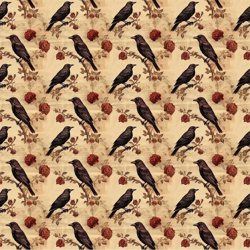 Edgar Allen Poe Crows & Roses #3 Fabric