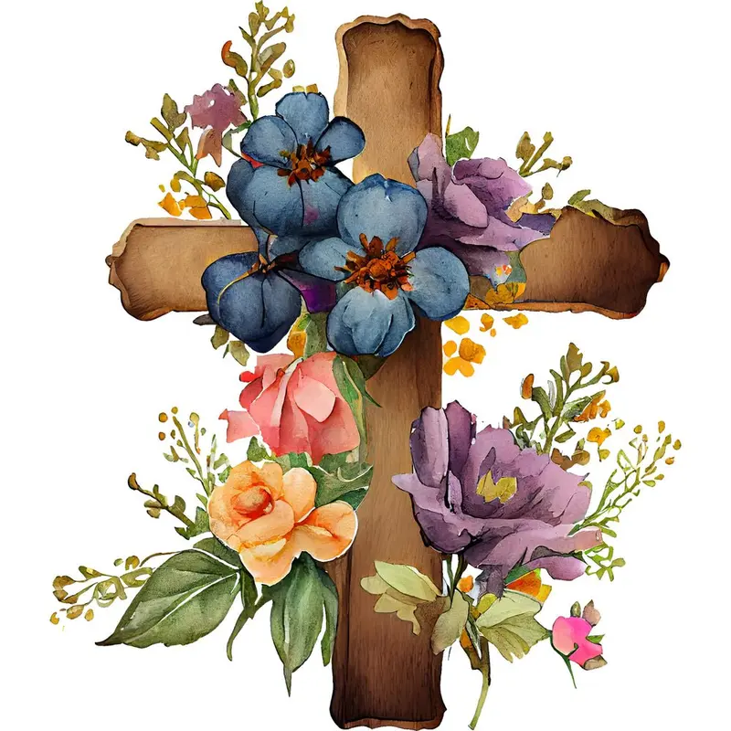 Elegant Crosses and Flowers #3 Fabric Panel