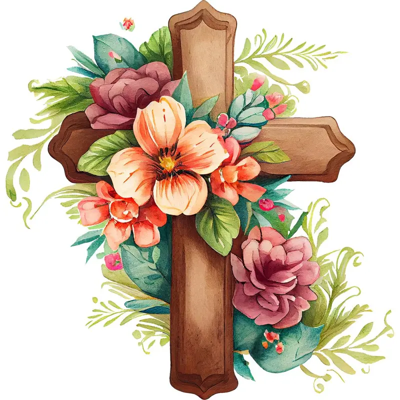 Elegant Crosses and Flowers #8 Fabric Panel