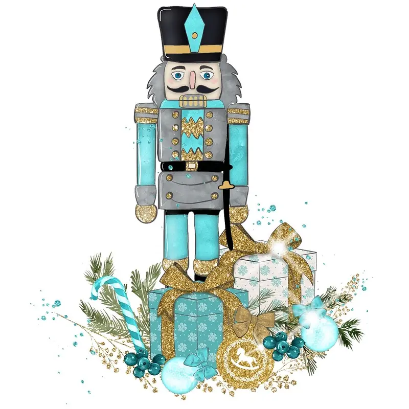 Elegant Nutcracker with Presents Fabric Panel - Blue