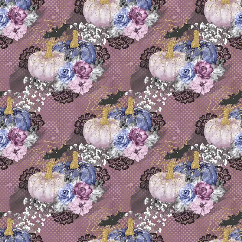 Elegant Pumpkins on Dots Fabric - Purple