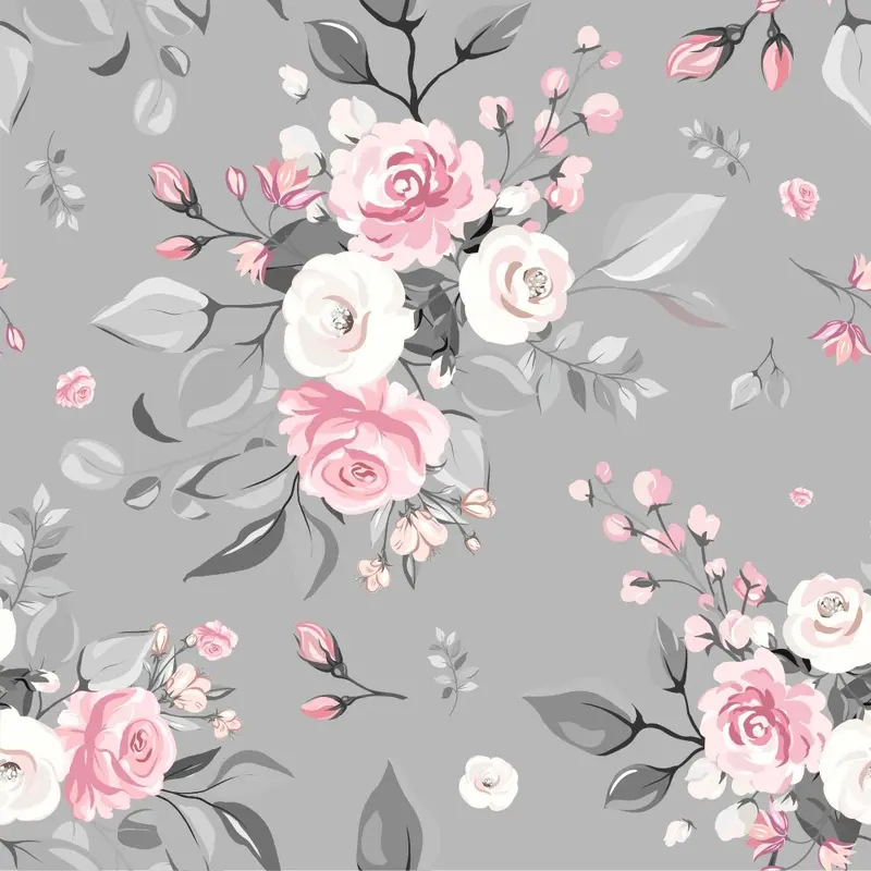 Elegant Roses Bouquet Fabric - Gray