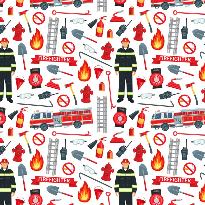 Fireman With Equipment Fabric - White