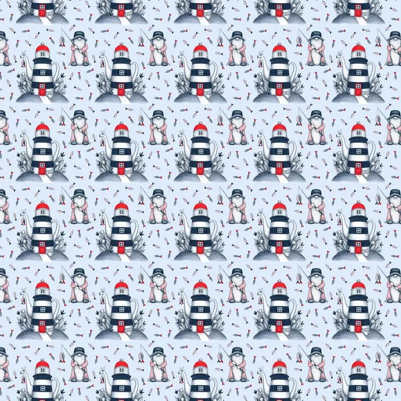 Fishermen Gnome At Sea Fabric - Blue