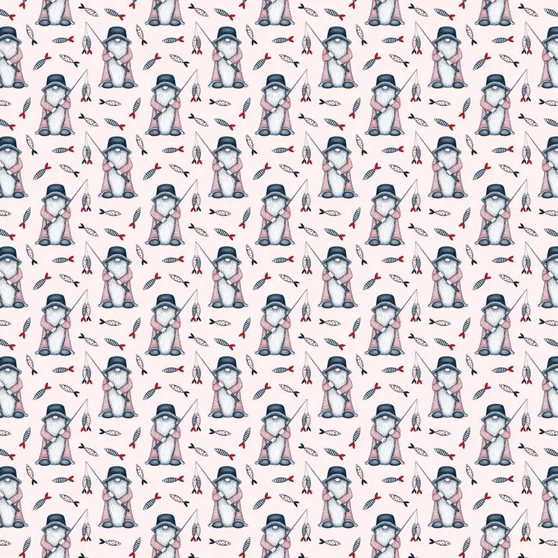 Fishermen Gnome With Colorful Fish Fabric - Pink