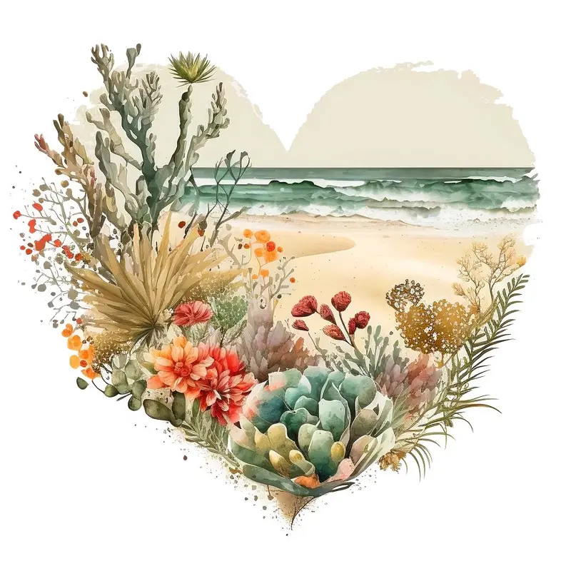 Floral Beach Heart #4 Fabric Panel