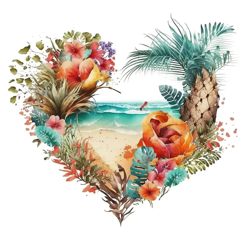 Floral Beach Heart #8 Fabric Panel