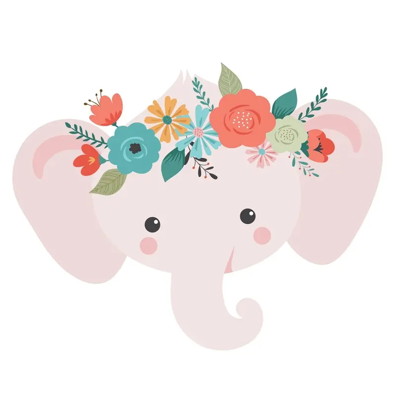 Floral Crown Elephant Fabric Panel