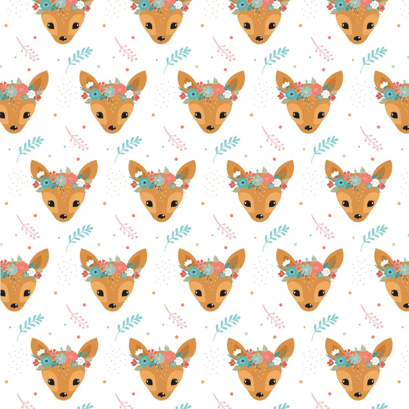 Floral Crown Fawn Fabric - White