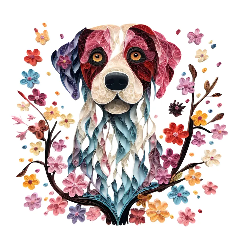 Floral Dogs #19 Fabric Panel