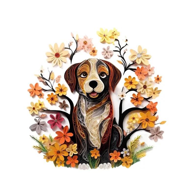 Floral Dogs #3 Fabric Panel