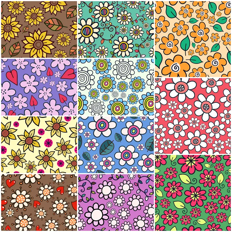 Floral Doodle Fabric Collection - 1/2 Yard Bundle