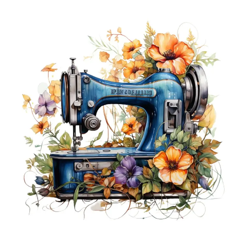 Floral Sewing Machine Coral & Purple Fabric Panel