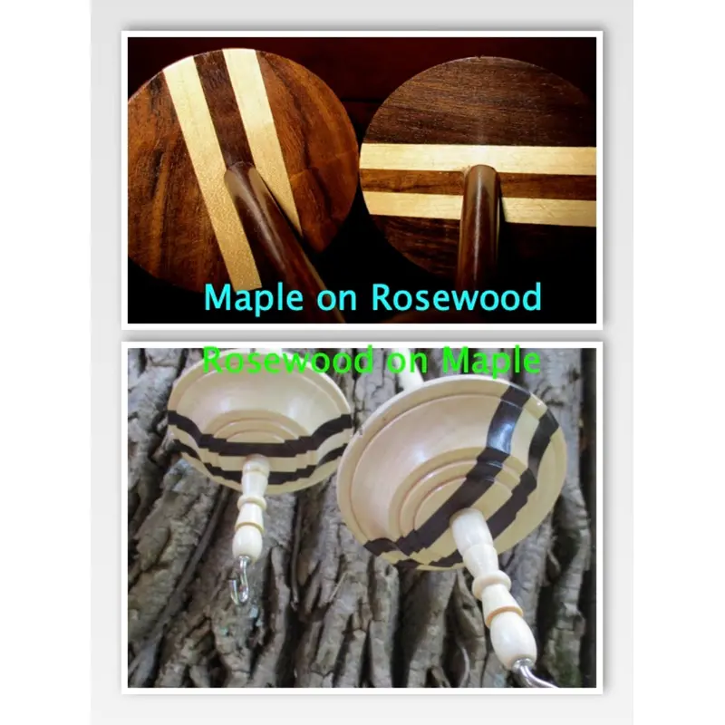 Inlaid Wood Drop Spindle or Spindle, Bowl or Set