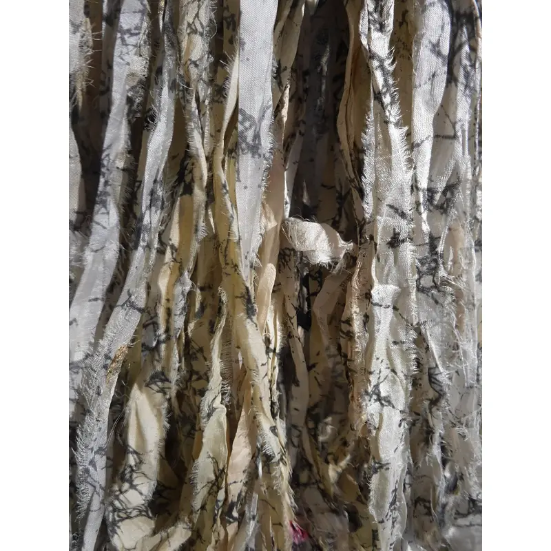 Abstract Print Black and White Recycled Sari Silk Ribbon