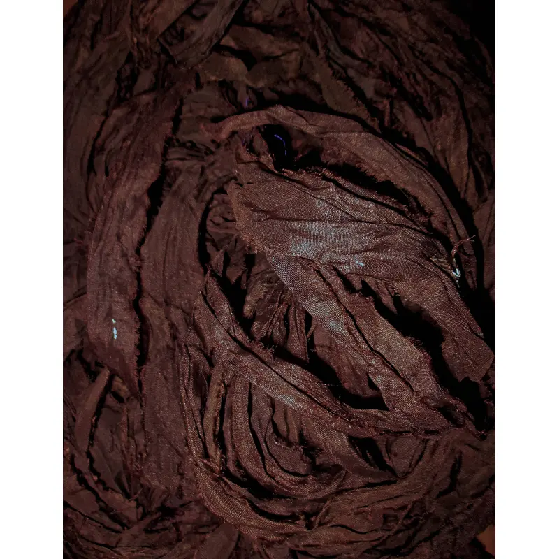 Bitter Chocolate Deep Brown Tones Recycled Sari Silk Thin Ribbon Yarn