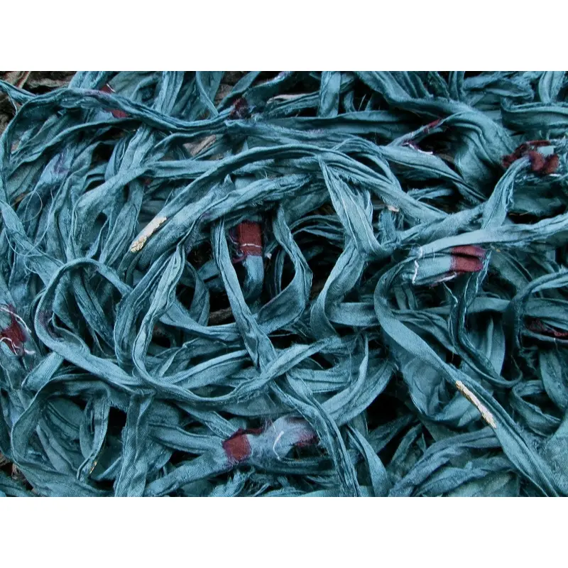 Deep Smokey Teal Recycled Sari Silk Ribbon Yarn