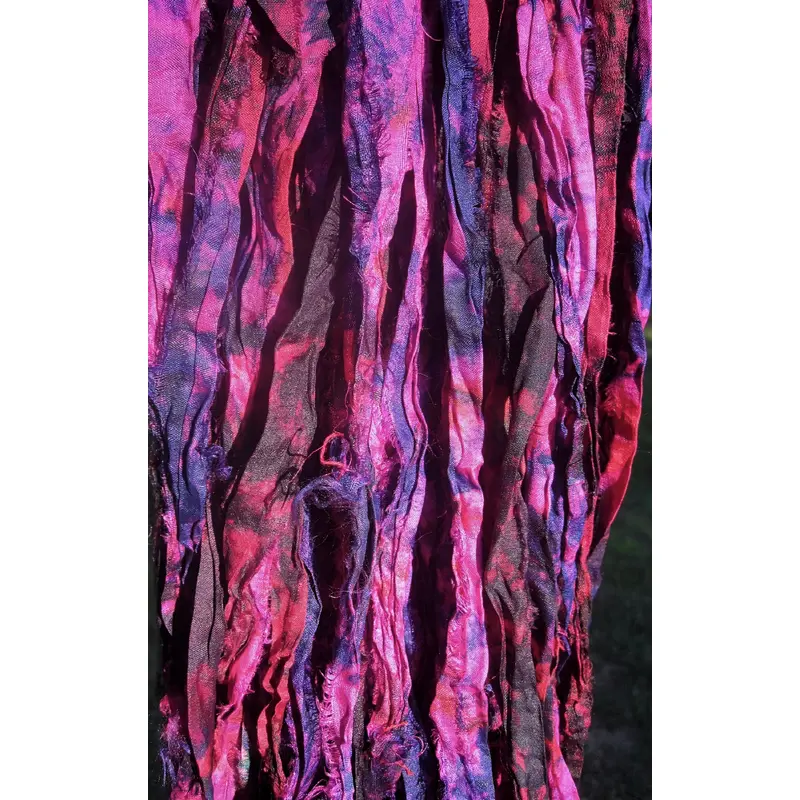 Fuchsia Flowers Tie Dye Multi Recycled Sari Silk Ribbon