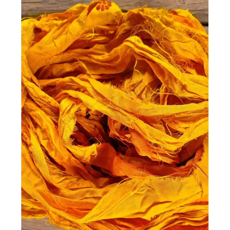 Moroccan Gold Recycled Sari Silk Eyelash Ribbon 5 Yards