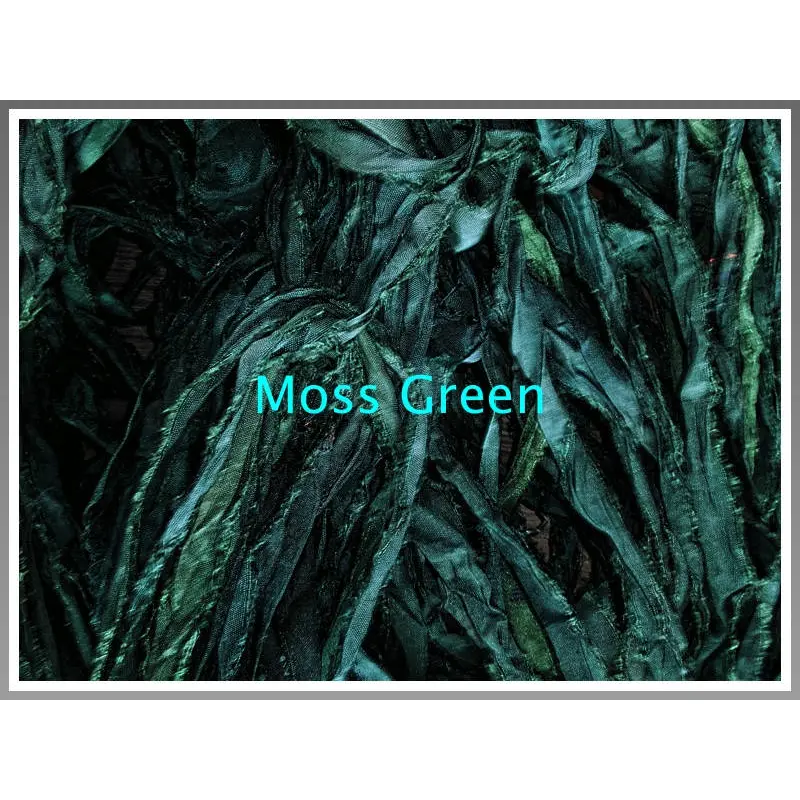 Moss Green Recycled Sari Silk Ribbon 5 Yards