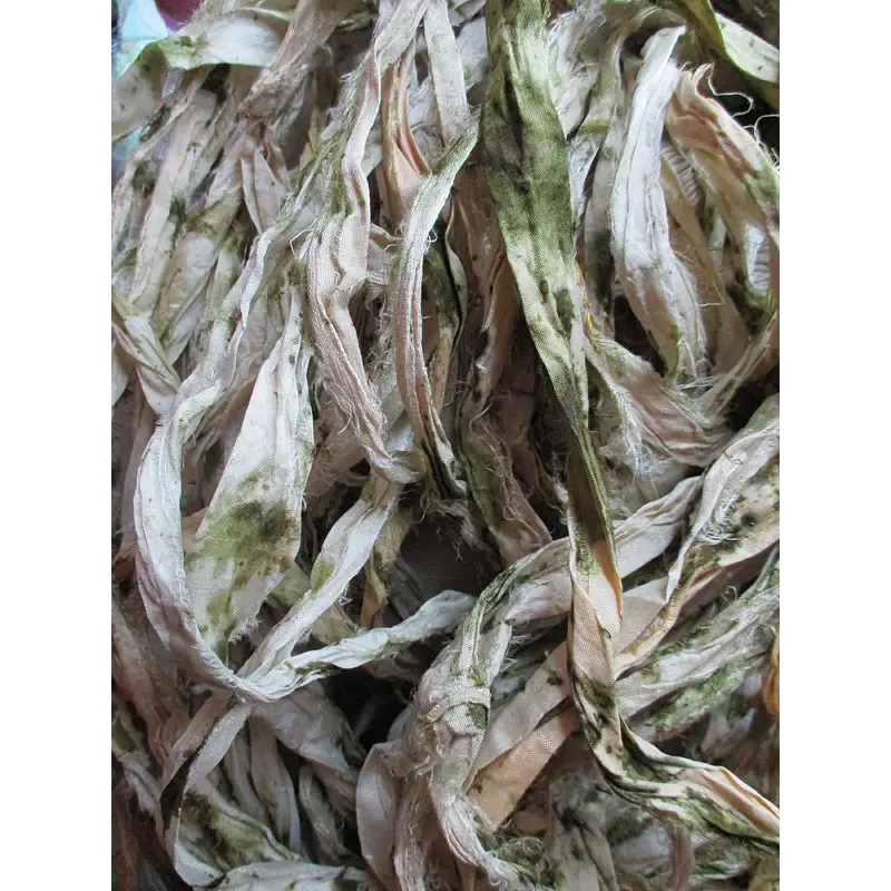 Moss Speckled Stone Handpainted Recycled Sari Silk Ribbon