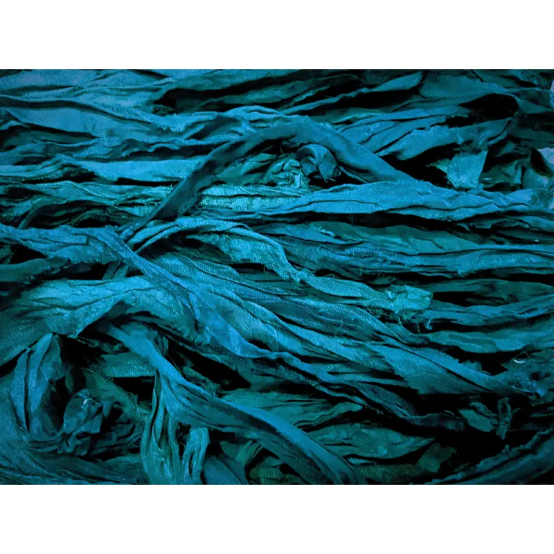 Peacock Blue Recycled Sari Silk Ribbon