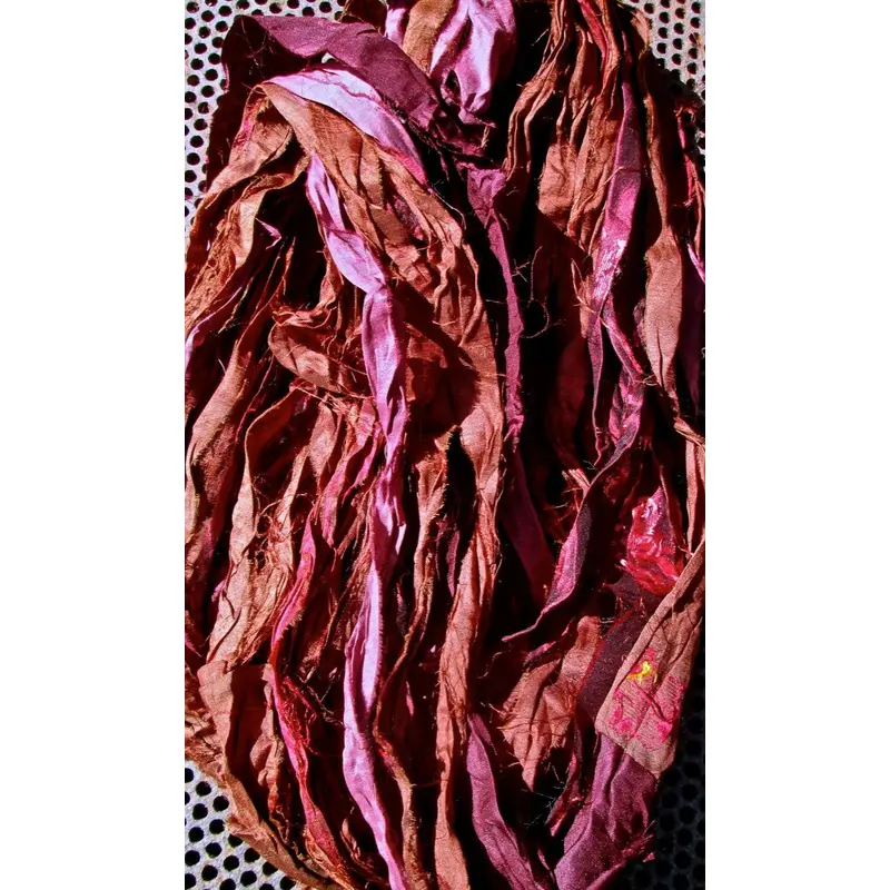 Rich Earthy Rosewood Recycled Sari Silk Ribbon Yarn 5 Yards