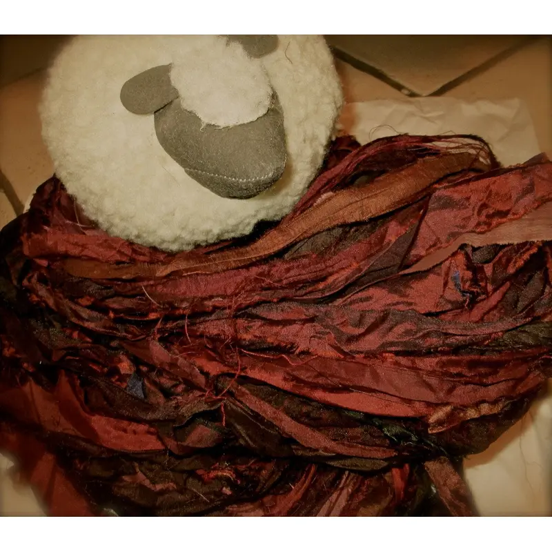 Root Beer Recycled Sari Silk Ribbon Yarn