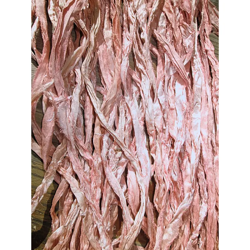 Soft Salmon Multi Toned Pastel Recycled Sari Silk Thin Ribbon Yarn