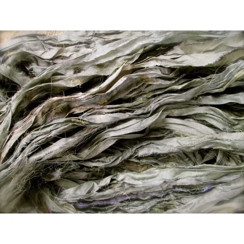 Storm Cloud Gray Recycled Sari Silk Eyelash Ribbon 5 Yards
