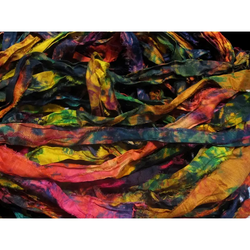 Super Colorful "Woodland" Tie Dye Multi Recycled Sari Silk Ribbon