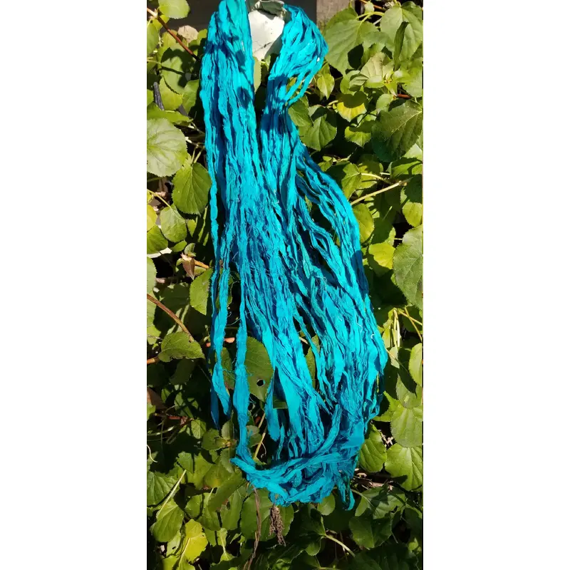 True Turquoise Recycled Sari Silk Ribbon Yarn