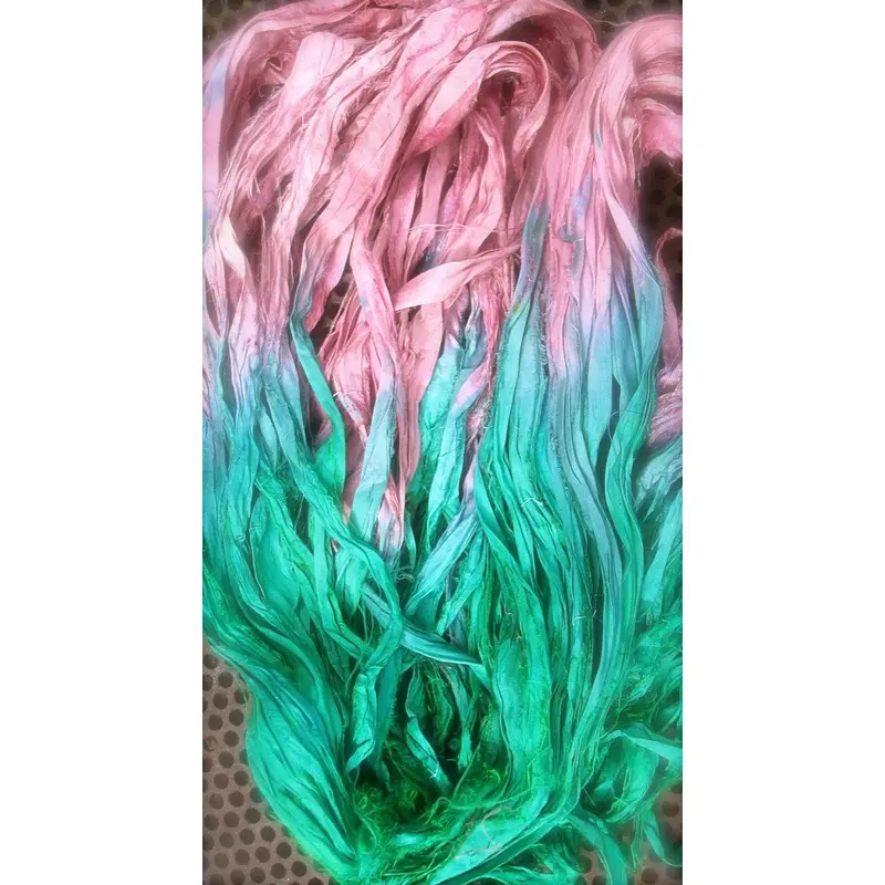 Watermelon Recycled Sari Silk Thin Ribbon Yarn