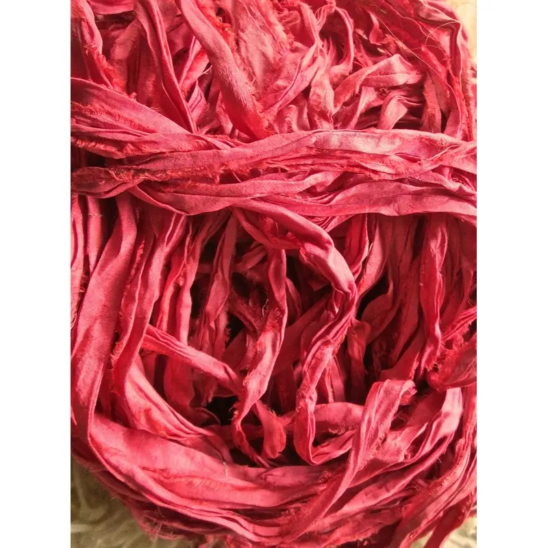 Coral Recycled Sari Silk Ribbon Yarn