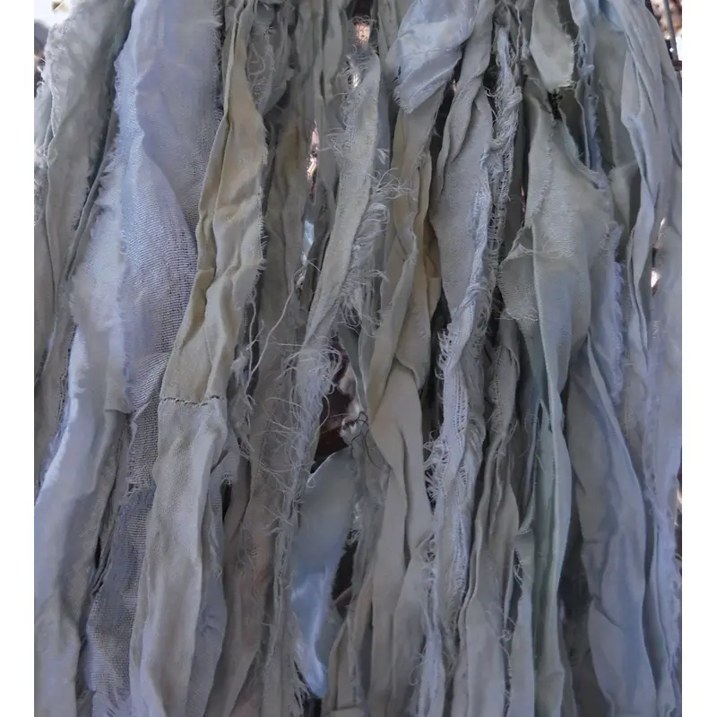 Deja Blue Powder Blue Recycled Sari Silk Thin Ribbon Yarn