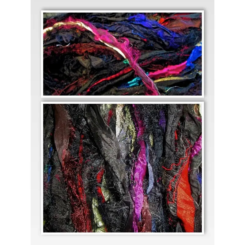 Fun & Beautiful! Frilly Fuzzy Highlighted Black Ultimate Eyelash Recycled Sari Silk Ribbon