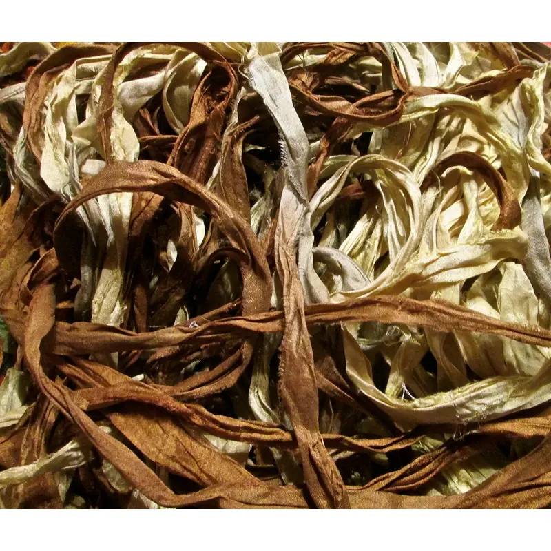 Mocha Latte Recycled Sari Silk Thin Ribbon Yarn 5 Yards