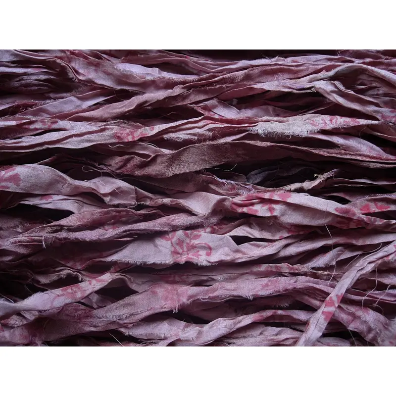 NEW Retro Print Dusty Rose Smokey Pink Recycled Sari Silk Ribbon