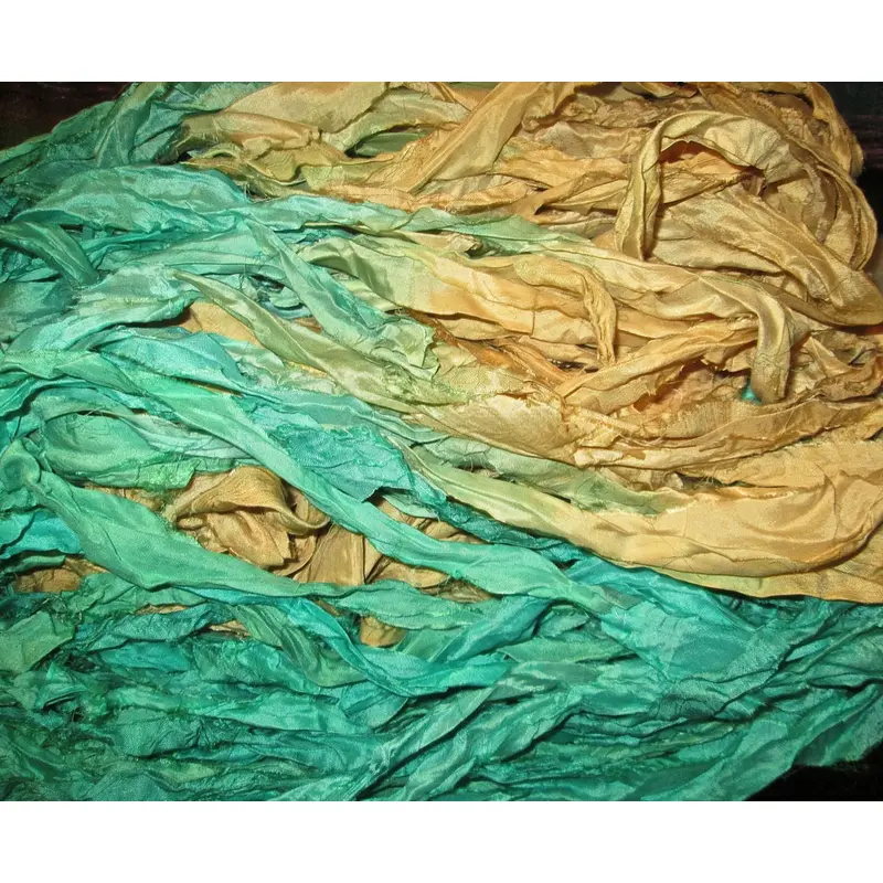 Sea Glass Recycled Sari Silk Thin Ribbon Yarn
