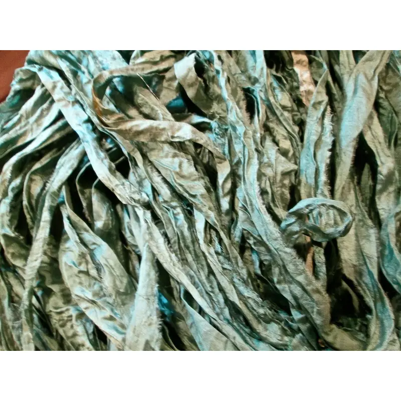 Sea Mist Light Blue/Green/Gray Recycled Sari Silk Eyelash Ribbon