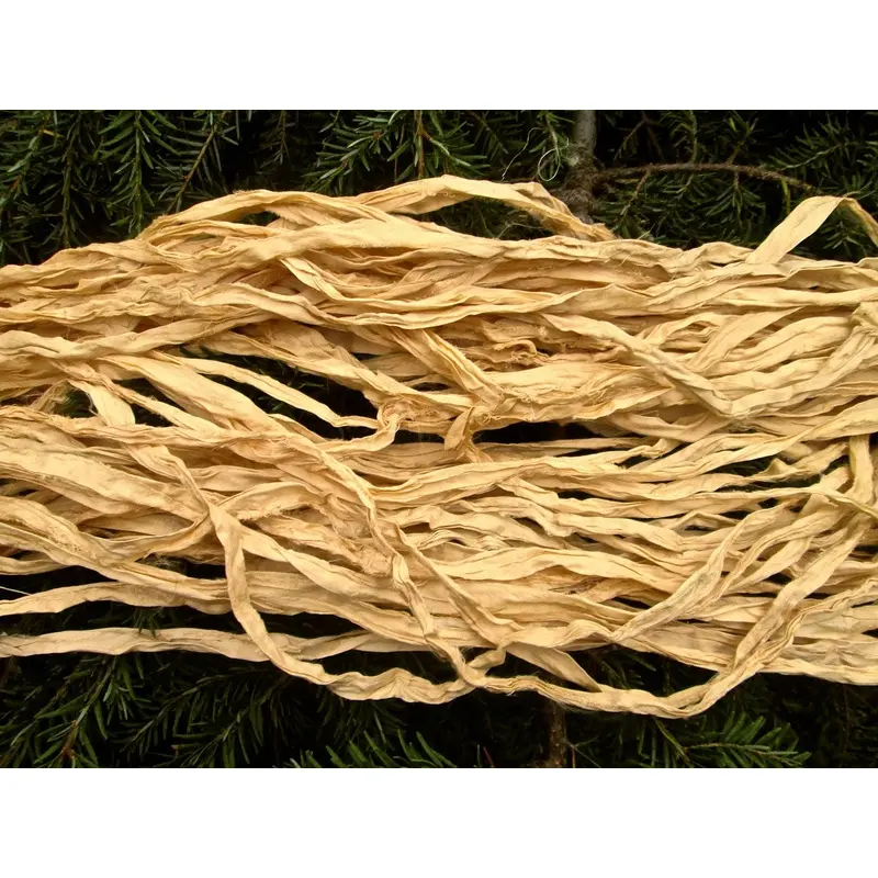 Straw Recycled Sari Silk Thin Ribbon Yarn
