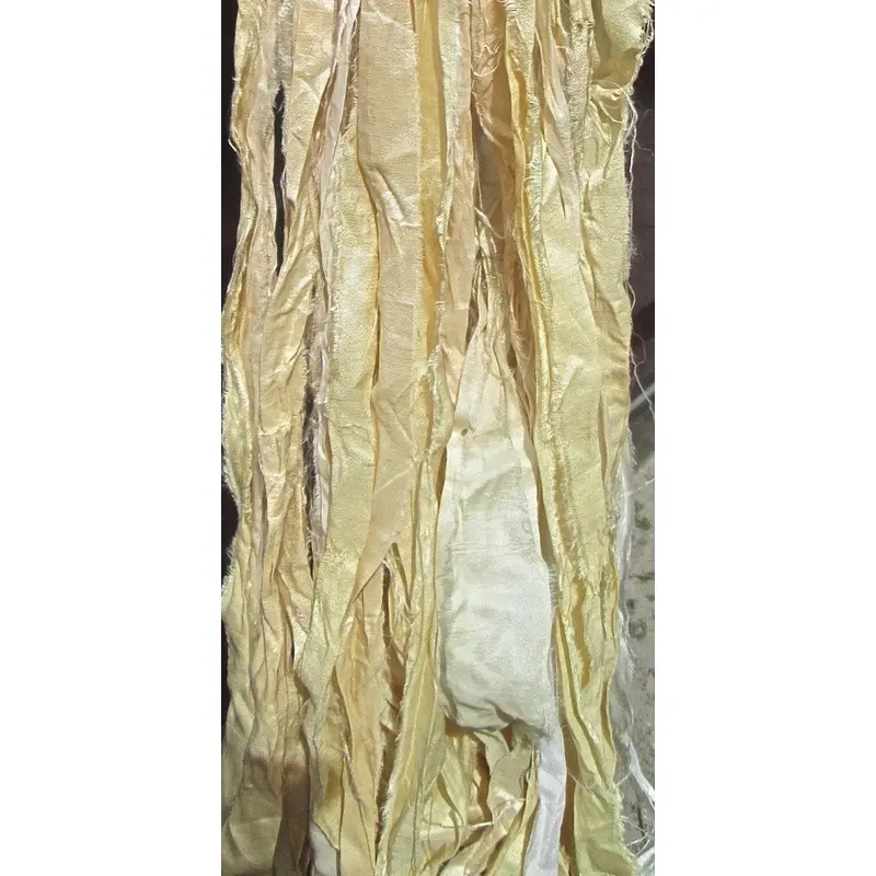 Winter Whites White, Ivory & Vanilla Tri-Color Recycled Sari Silk Thin Ribbon Yarn